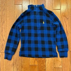 Ralph Lauren Blue and Black Plaid Half-Zip Pullover, Royal Blue/Black, Size 2T